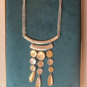 Chico’s Bib Statement Necklace Gold Silver Mixed Metals 18 Inches New With Tags